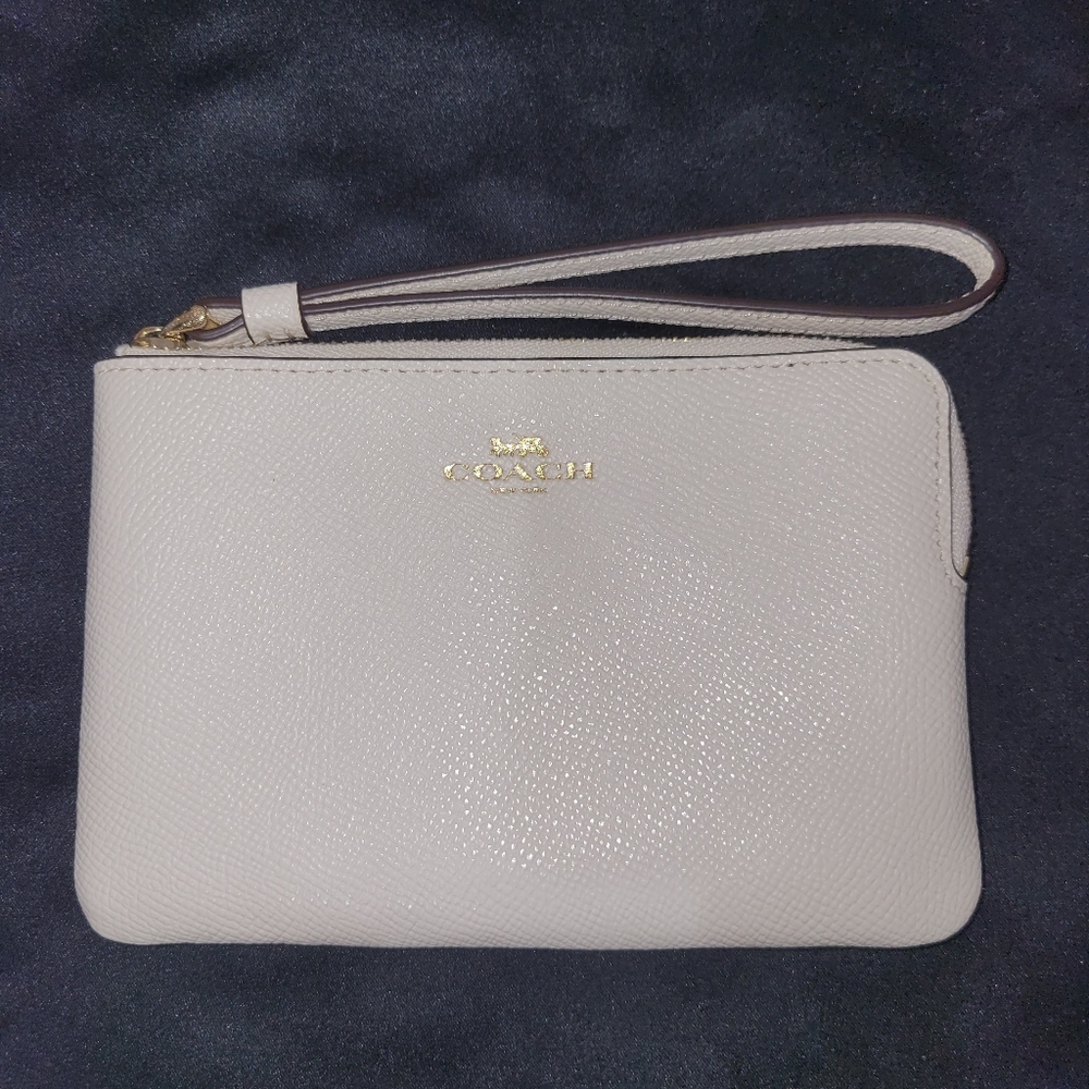 Coach White Wristlet with Gold Logo